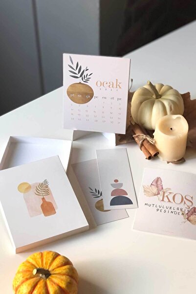 bi tutam mutluluk Boho Temalı Kutulu, Ayraçlı Ve Motto Kartlı Masa Takvimi - Tkv106
