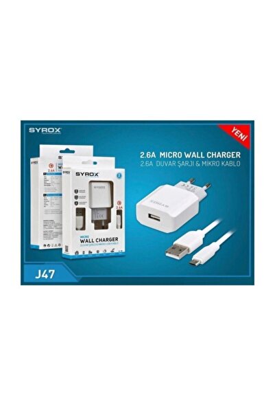 Syrox J47 Micro Usb Kablolu Hızlı Şarj Aleti Set 2.6a Beyaz