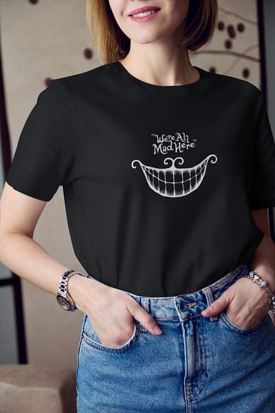 Kio Tasarım Tricou pentru femei Cheshire Cat Laugh Alice în Țara Minunilor, 100% bumbac