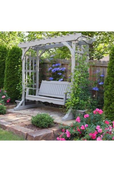 BUĞLEM Lüks Antrasit Minderli Pergole Ahşap Bahçe Salıncak