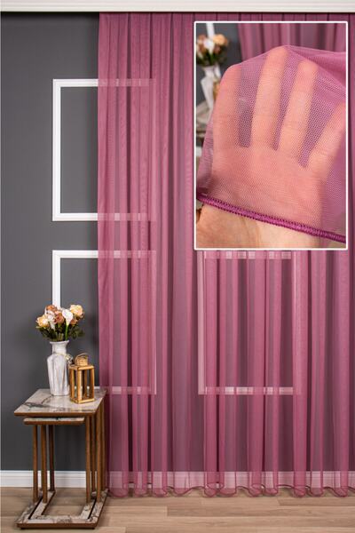 perdealemi Grek Fuşya Renk Düz Tül Perde, 200x250, Sık Pile, 1/3