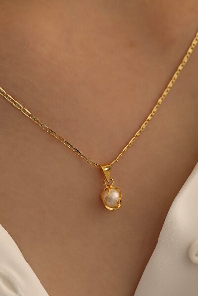 MİLET KUYUMCULUK 14 Ayar Altın Inci Kafesli Zincir Kolye