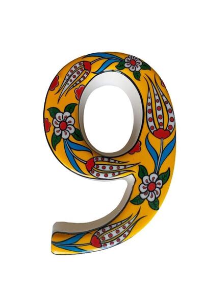 Yılmazel Handmade Ceramic Door Number, Door Numbers Yellow 9