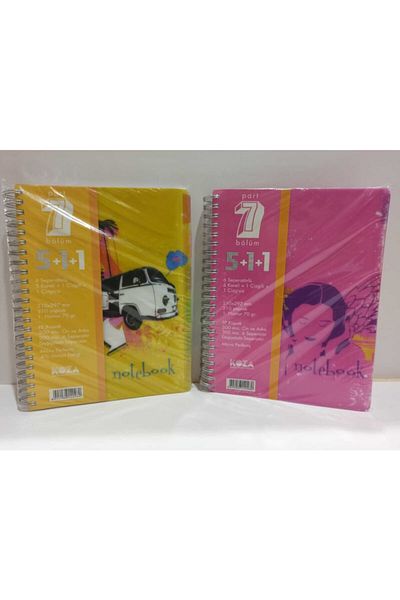 Koza 7 Compartment Sprali Notebook Pls5+1+1 5.squared 1 Lined 1st unlined 210 Sheets