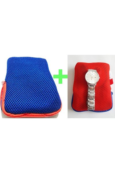 Modello Blue Red 2 bucăți geantă de machiaj și ceas de mână cu bandă de oțel ca cadou