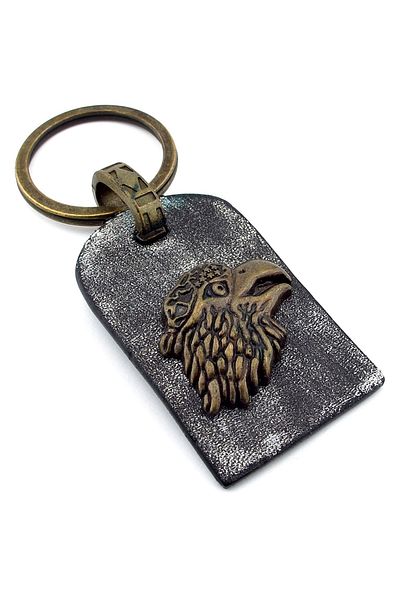 Solfera Metal Bronze Eagle Synthetic Gray Leather Keychain Kc915