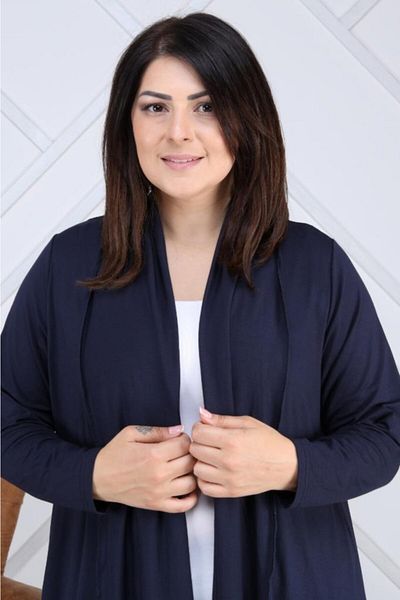 ViolettaXL Women's Large Size Asymmetrical Cut Tasseled Loose Lycra Viscose Cardigan