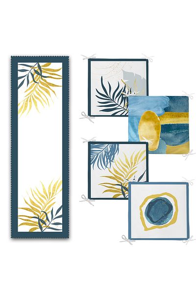 Realhomes Set de 4 perne pentru scaune cu fermoar și 1 pasaj cu design colorat cu frunze exotice