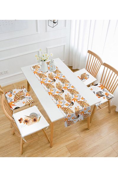 Realhomes White Floor Gold Leaf Leaf Design 4 Zippered Chair Cushion