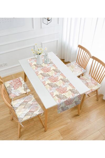 Realhomes Sonbahar Yaprakları Özel Tasarım 4 Pofidik Sandalye Minderi Ve 1 Ru...