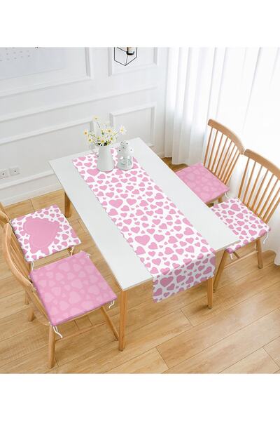 Realhomes Özel Tasarım Pembe Kalpli Aşk Temalı 4 Yuvarlak Pofidik Sandalye Mi...