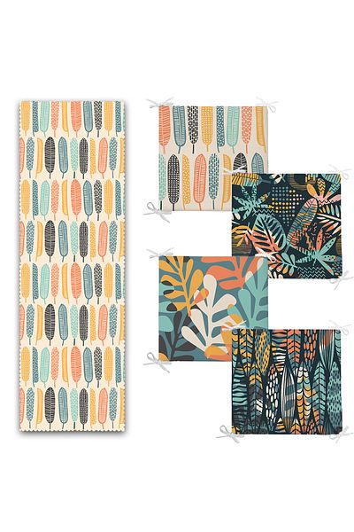 Realhomes Troplik Colorful Leaves 4 μαξιλάρια καρέκλας με φερμουάρ και 1 σετ δρομέα
