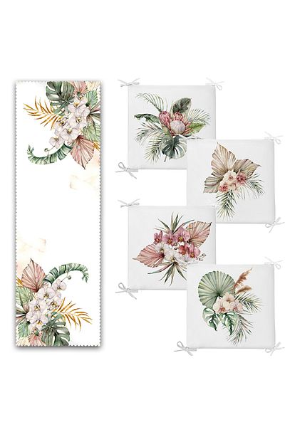 Realhomes Dried Tropical Leaf Motif 4 Zippered Chair Cushion 1 Runner Set