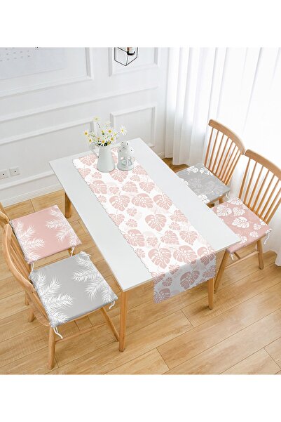 Realhomes Set de 4 perne pentru scaune cu fermoar, cu frunze roz gri abstracte