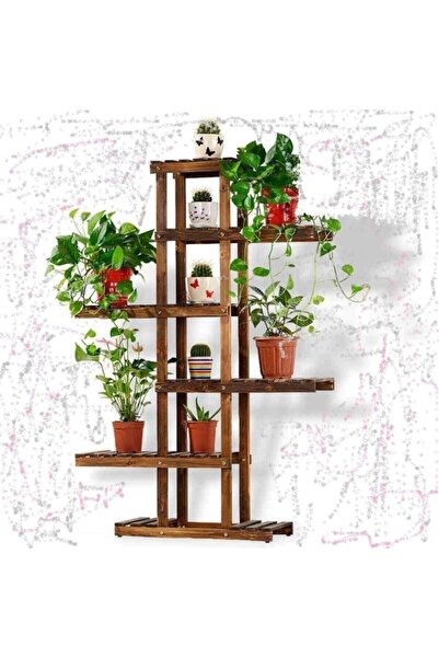 İnce Çizgi Store Çok Amaçlı Dekoratif Ahşap Raflı Çiçek Saksı Rafı Standı Inc0127 Model9