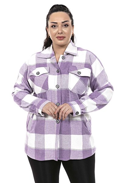 DISENTIS MODEST Cămașă jachetă în carouri liliac cu buzunar flanel de mărime ...