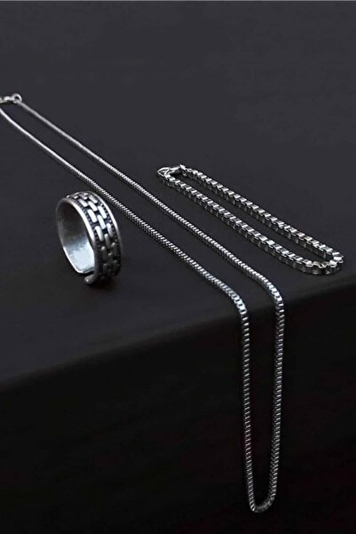 TREND COLLECTİON Çizgi Desen Ayarlanabilir Gümüş Kaplama Yüzük Küp Bileklik V...