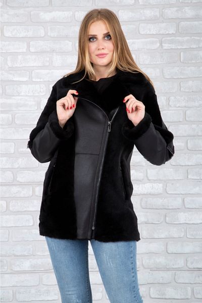 By Marki Marki Black Genuine Leather Coat, Fur Details Outside and Inside, Women's Fur Coat Long -105922