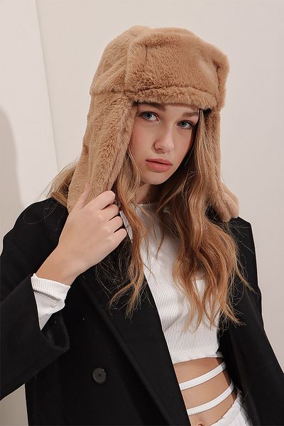 Trend Alaçatı Stili Dámská hnědá plyšová náhlavní souprava Soft Hat ALC-A2427