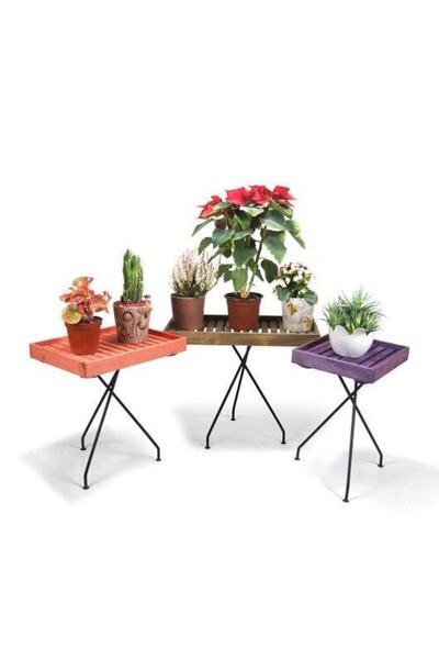 Mobenta Doğal Ağaç Masif Çiçeklik Saksılık ( Metal Ayak )