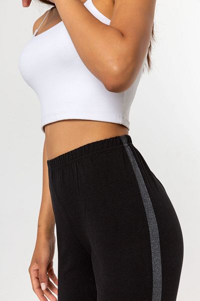 Nur Aka by Nurteks Comfortable Black Cotton Leggings with Silver Glitter Stripes on the Side
