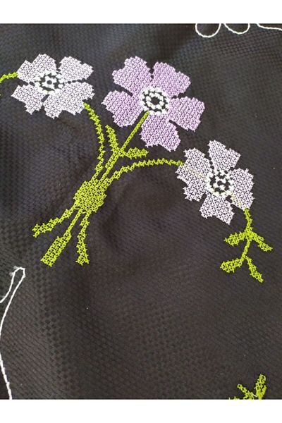 Çeyiz Bahçesi Cross Stitch Embroidered Mes Prayer Rug Black Lilac