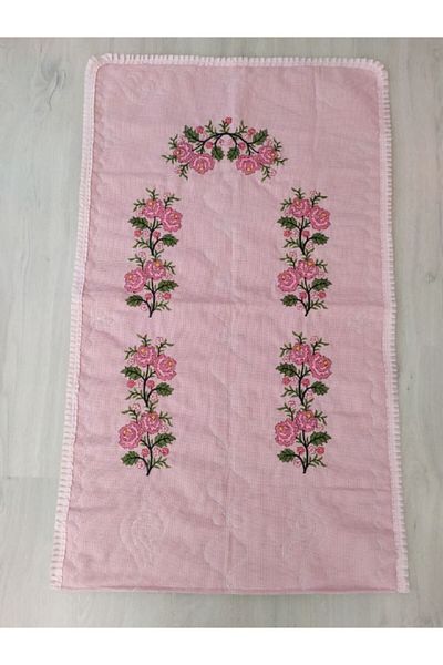 Çeyiz Bahçesi Cross Stitch Embroidered Rose Prayer Rug Powder