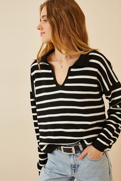 Happiness İstanbul Kräftiger schwarzer Damen-Strickpullover mit Rollkragen, kurz, US00293