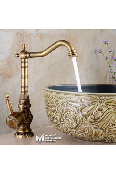 MYM Mermer Yapı Market Tasarım Antik Işlemeli Çanak Lavabo Bataryası