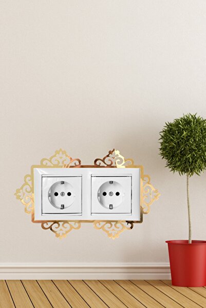 NT Handmade Gold Pleksi Işlemeli Çiftli Priz Kenarı - Ev Dekorasyon Duvar Dek...