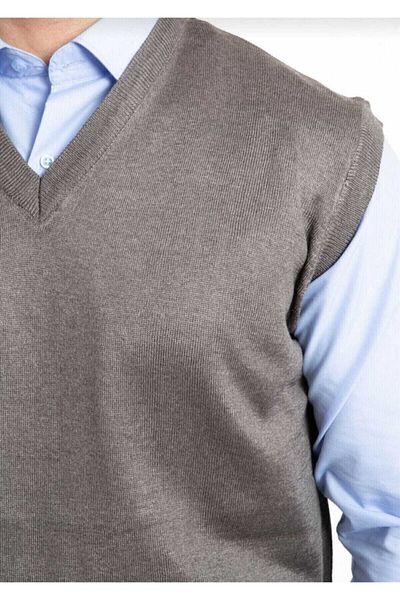 HMZ GİYİM Men's V-Neck Thin Wool Knitted Gray Knitwear Sweater