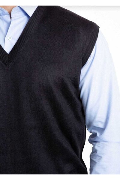 HMZ GİYİM Men's V-Neck Thin Wool Knitted Navy Blue Knitwear Sweater