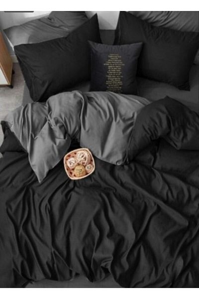 ALAMODE Ranforce Grey-Black Double 100% Cotton Duvet Cover Set - Blackgrey 035354