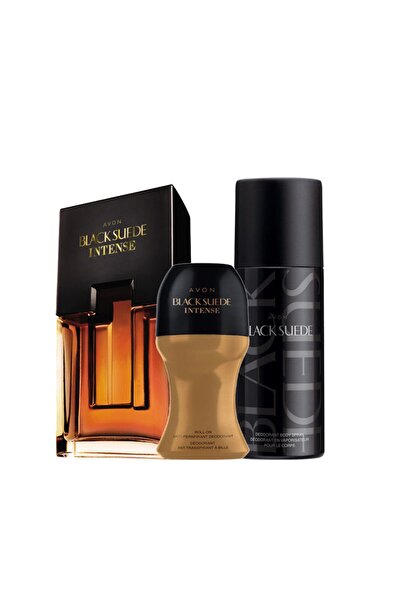 AVON Black Suede Intense Edt 75ml Erkek Parfüm Seti Orjinal 3lü