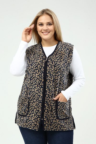 Kardelen Butik Ümraniye Women's Cream Leopard Fleece Vest