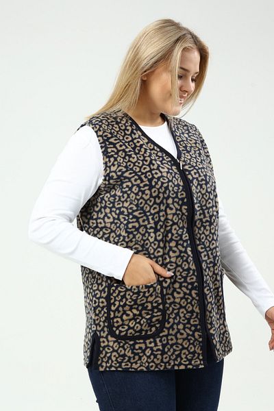 Kardelen Butik Ümraniye Women's Cream Leopard Fleece Vest