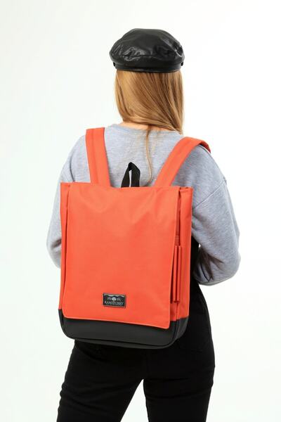 Ramsburry Unisex Kiremit Renk Imperteks Kumaş 17 Inç Laptop Bölmeli Çok Gözlü Sırt Çantası