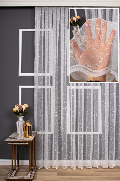 perdealemi Şantuk Desen Örme Düz Tül Perde, 200x250, Seyrek Pile, 1/2