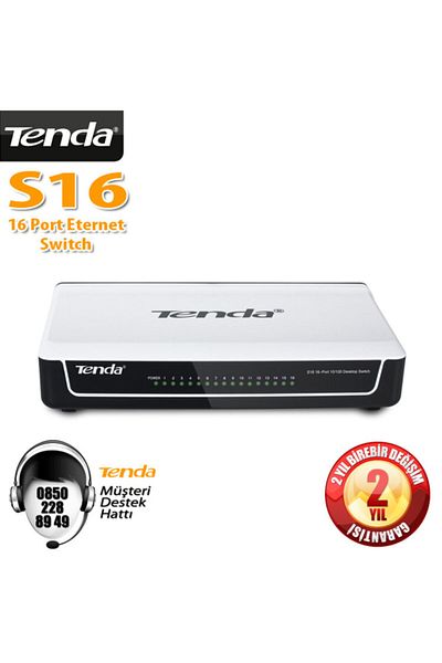 Tenda حافظة بلاستيكية بمفتاح S16 16 منفذًا بسرعة 10-100 ميجابت في الثانية