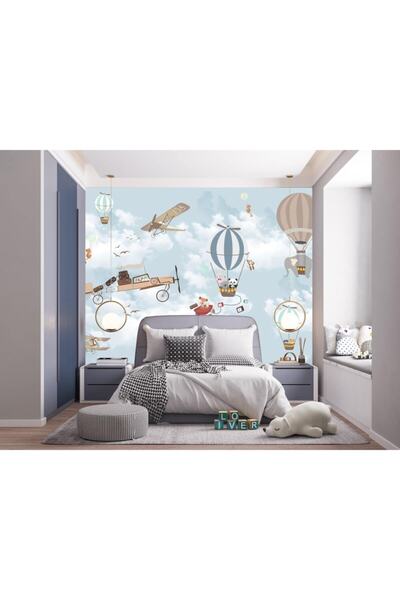 adalidekor Çocuk Odası Duvar Kağıdı Uçak Ve Balon Desenli