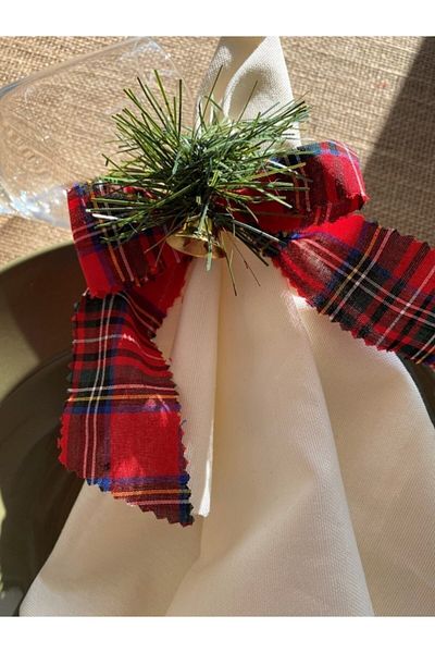 White Alamode Plaid Patterned Napkin Ring Set of 6