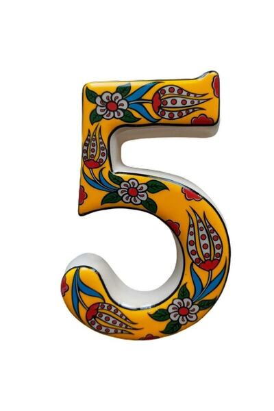 Yılmazel Handmade Ceramic Door Number, Door Numbers Yellow 5