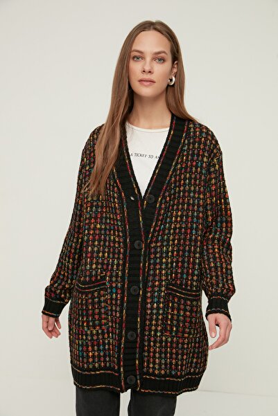 Trendyol Modest Black V-Neck Knitwear Cardigan TCTAW22TH0144