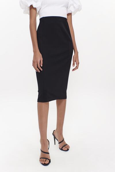 Hanna's by Hanna Darsa Kadın Siyah Siyah Düz Dar Örme Etek