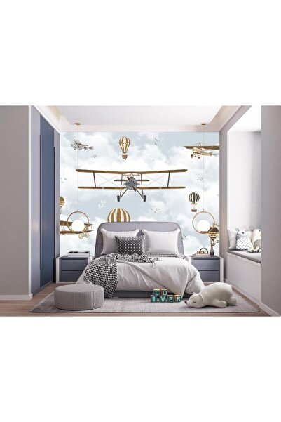 adalidekor Çocuk Odası Duvar Kağıdı Uçak Ve Balon Desenli