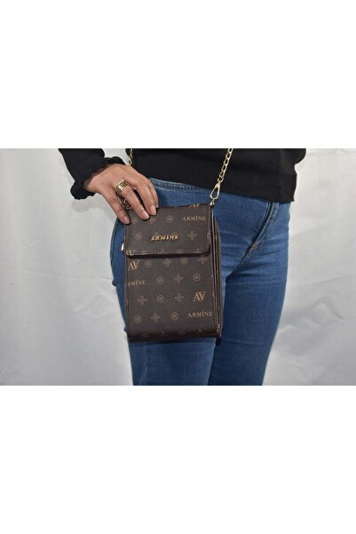 Armine 266 Kadın Desenli Küçük Boy El Omuz Çantası - Kahve - Tek Ebat