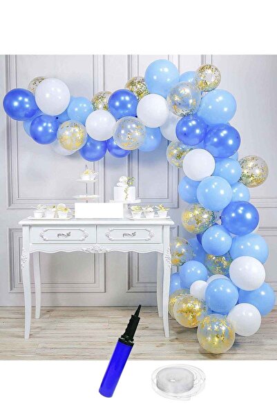 Parti dolabı White-light Blue-dark blue-gold Confetti Transparent Birthday Balloon Chain 62 Pieces