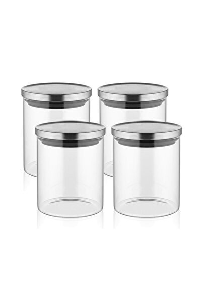 The Mia Borosilikat Cam Kavanoz 4 Lü Set 680 Cc Gümüş