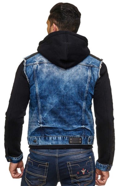 Cipo&Baxx Erkek Mavi Kolları Penye Kapüşonlu Denim Ceket