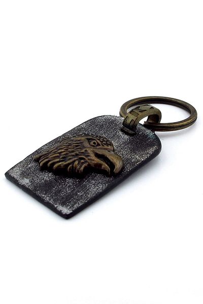 Solfera Metal Bronze Eagle Synthetic Gray Leather Keychain Kc915